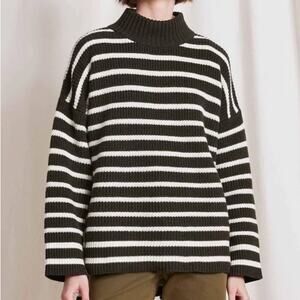 Apiece Apart Sweater Green Striped Organic Cotton M/L Classic Luxury Relaxed Fit